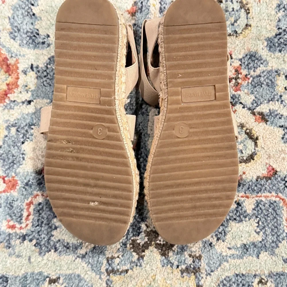 Steve Madden Bandi Sandals Girls 3 Tan Elastic Espadrille Platform